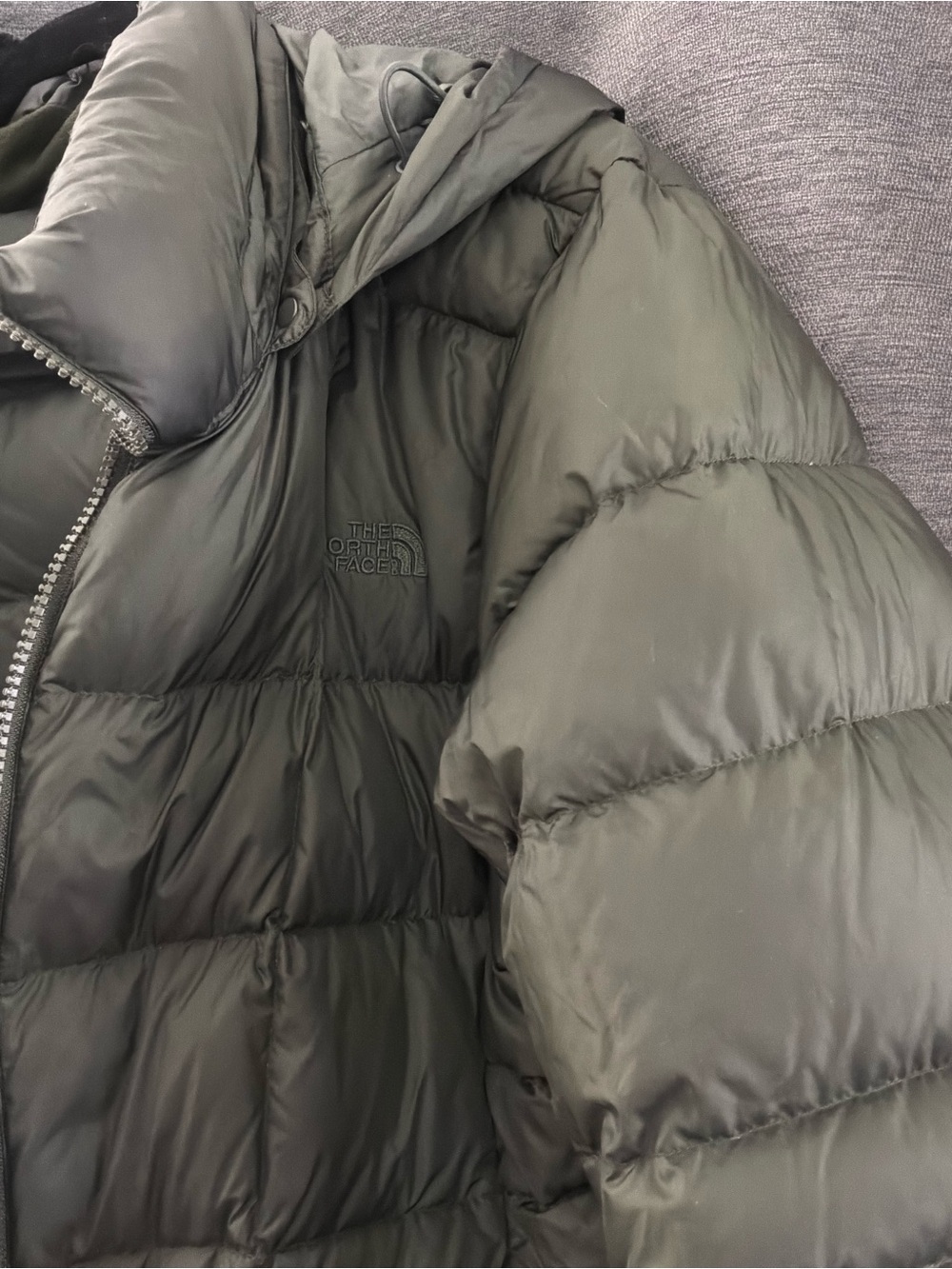 The North Face Women's Olive Green Long Down Puffer Coat with Hood - Picture 4 of 7